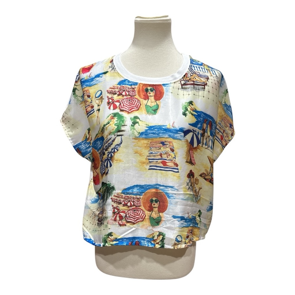 Zara Satin Effect Crop Top with a Beach/Novelty Print Size Small
